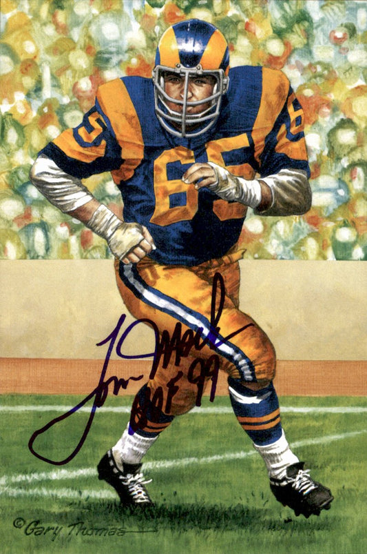 Tom Mack Rams HOF Autographed Goal Line Art GLAC Postcard JSA