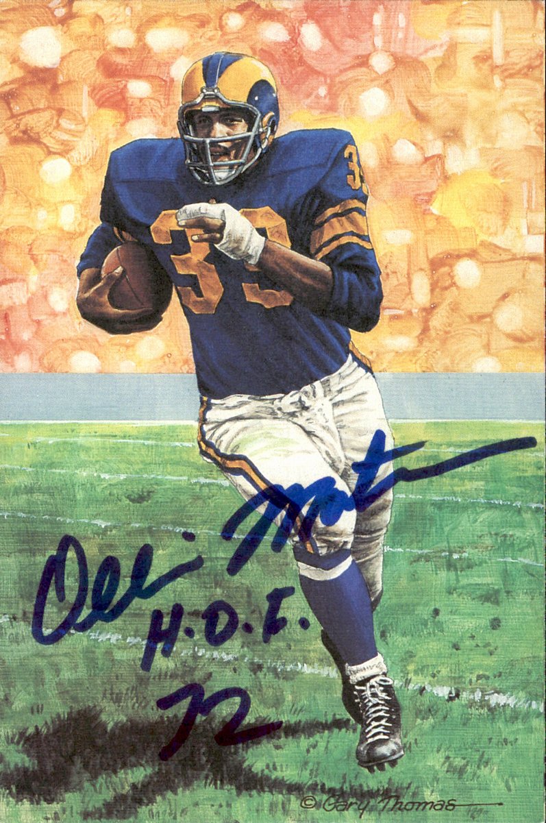 Ollie Matson Rams HOF Autographed Goal Line Art GLAC Postcard JSA