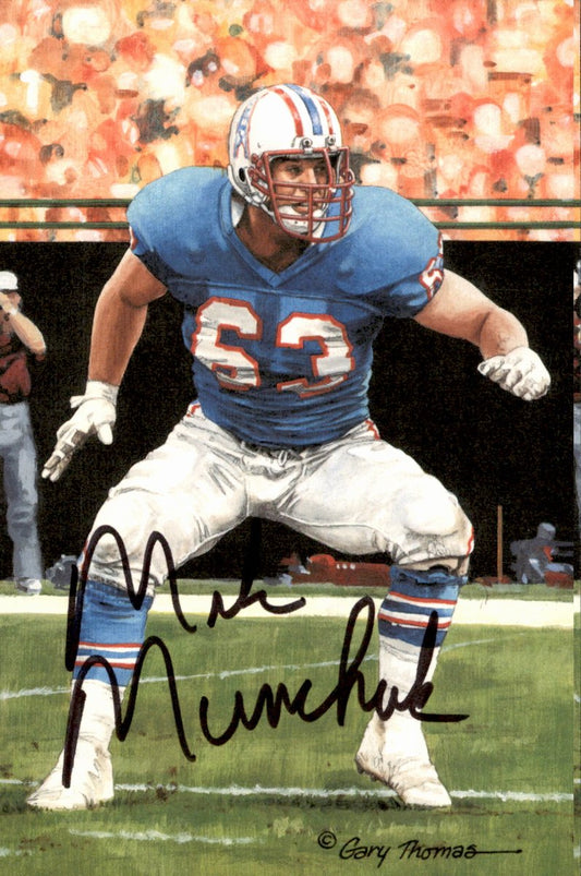 Mike Munchak Oilers Silver Seal 9/50 HOF Autographed Goal Line Art GLAC Postcard JSA