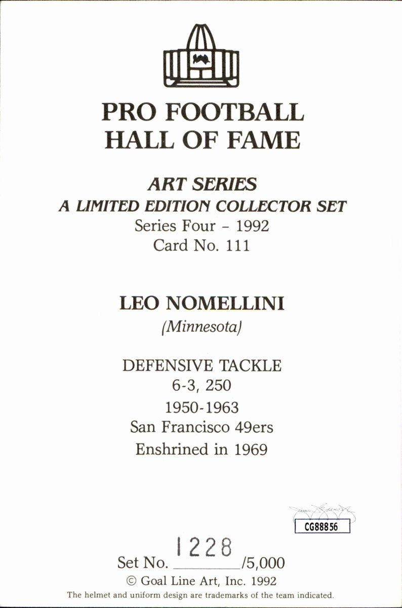 Leo Nomellini 49ers HOF Autographed Goal Line Art GLAC Postcard JSA