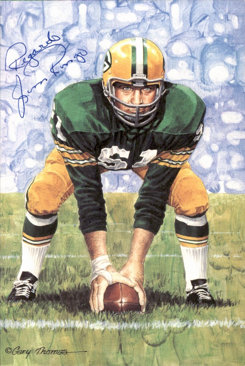 Jim Ringo Packers HOF Autographed Goal Line Art GLAC Postcard JSA