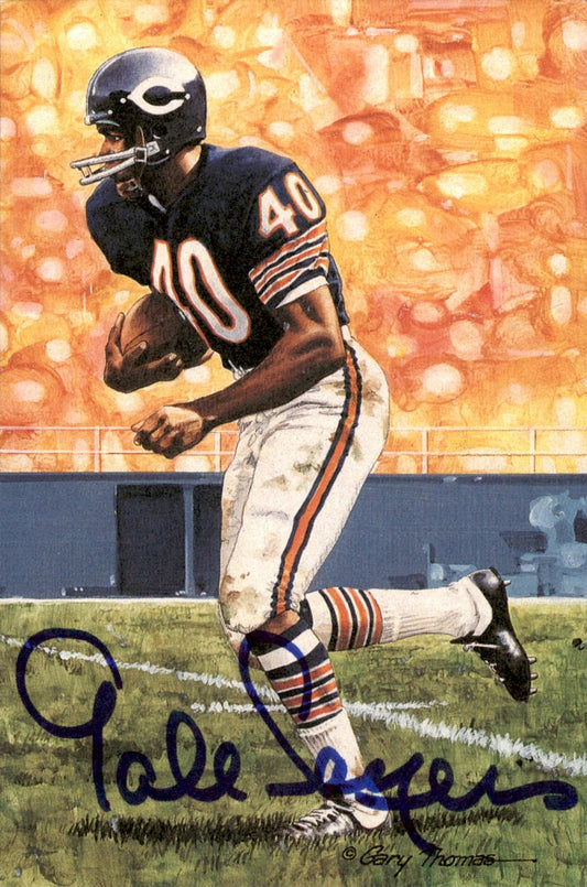 Gale Sayers Bears HOF Autographed Goal Line Art GLAC Postcard JSA