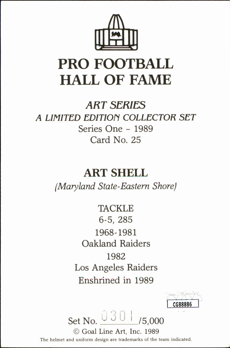 Art Shell Raiders HOF Autographed Goal Line Art GLAC Postcard JSA