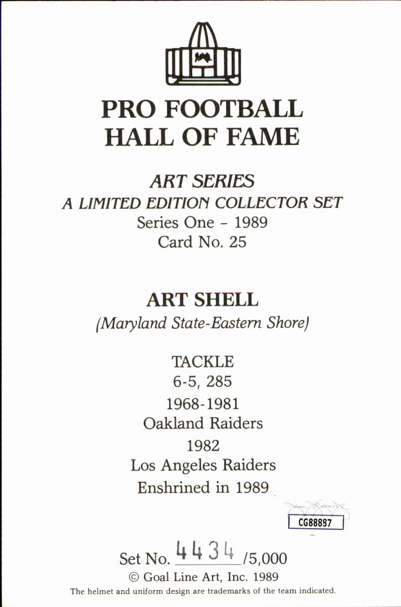 Art Shell Raiders HOF Autographed Goal Line Art GLAC Postcard JSA
