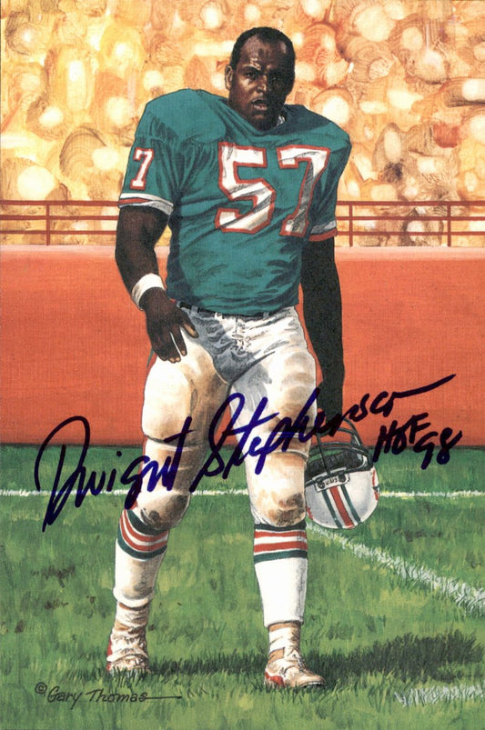 Dwight Stephenson Dolphins HOF Autographed Goal Line Art GLAC Postcard JSA