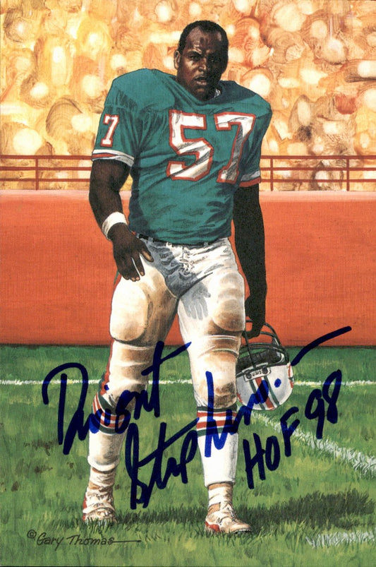 Dwight Stephenson Dolphins HOF Autographed Goal Line Art GLAC Postcard JSA