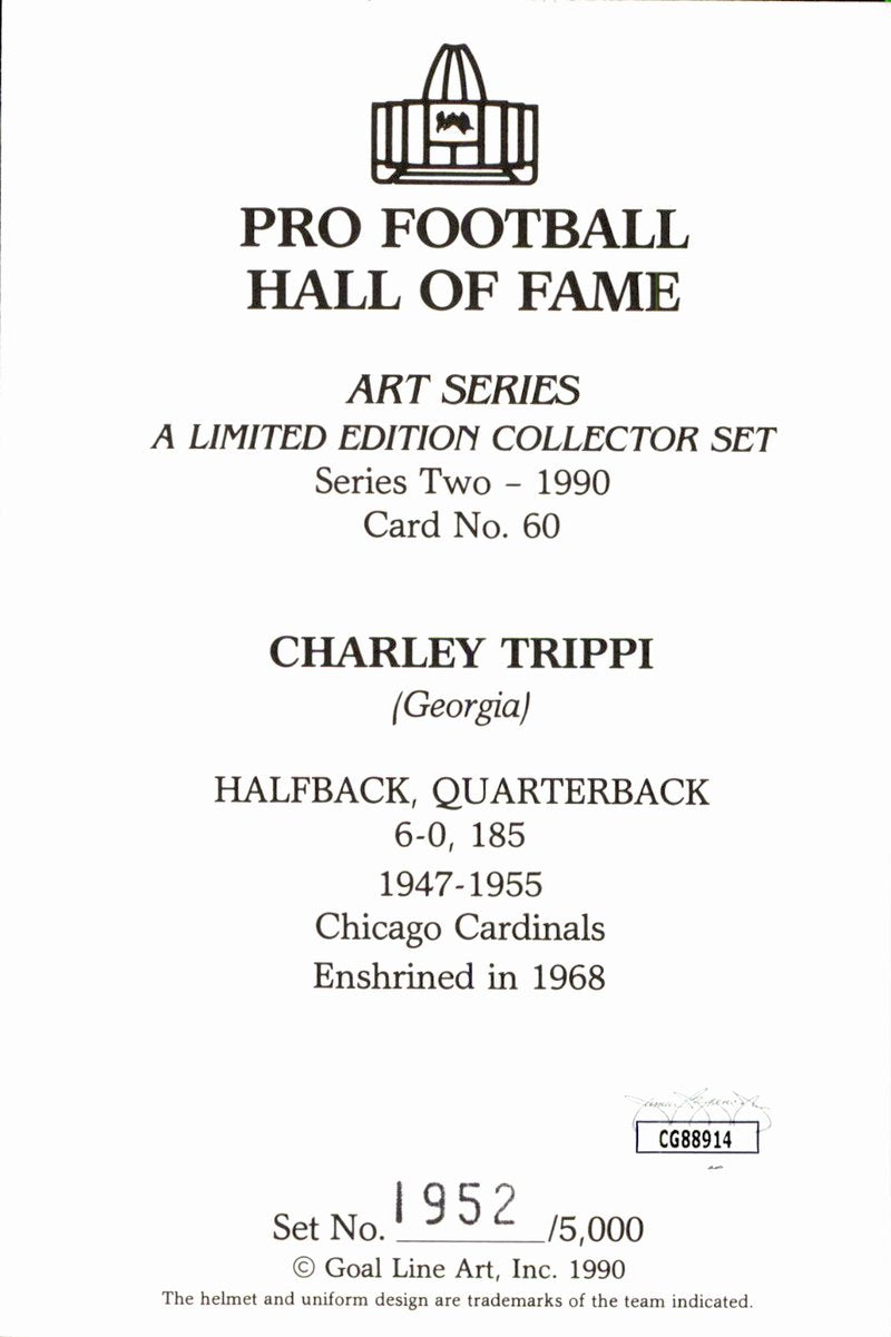 Charley Trippi Cardinals HOF Autographed Goal Line Art GLAC Postcard JSA