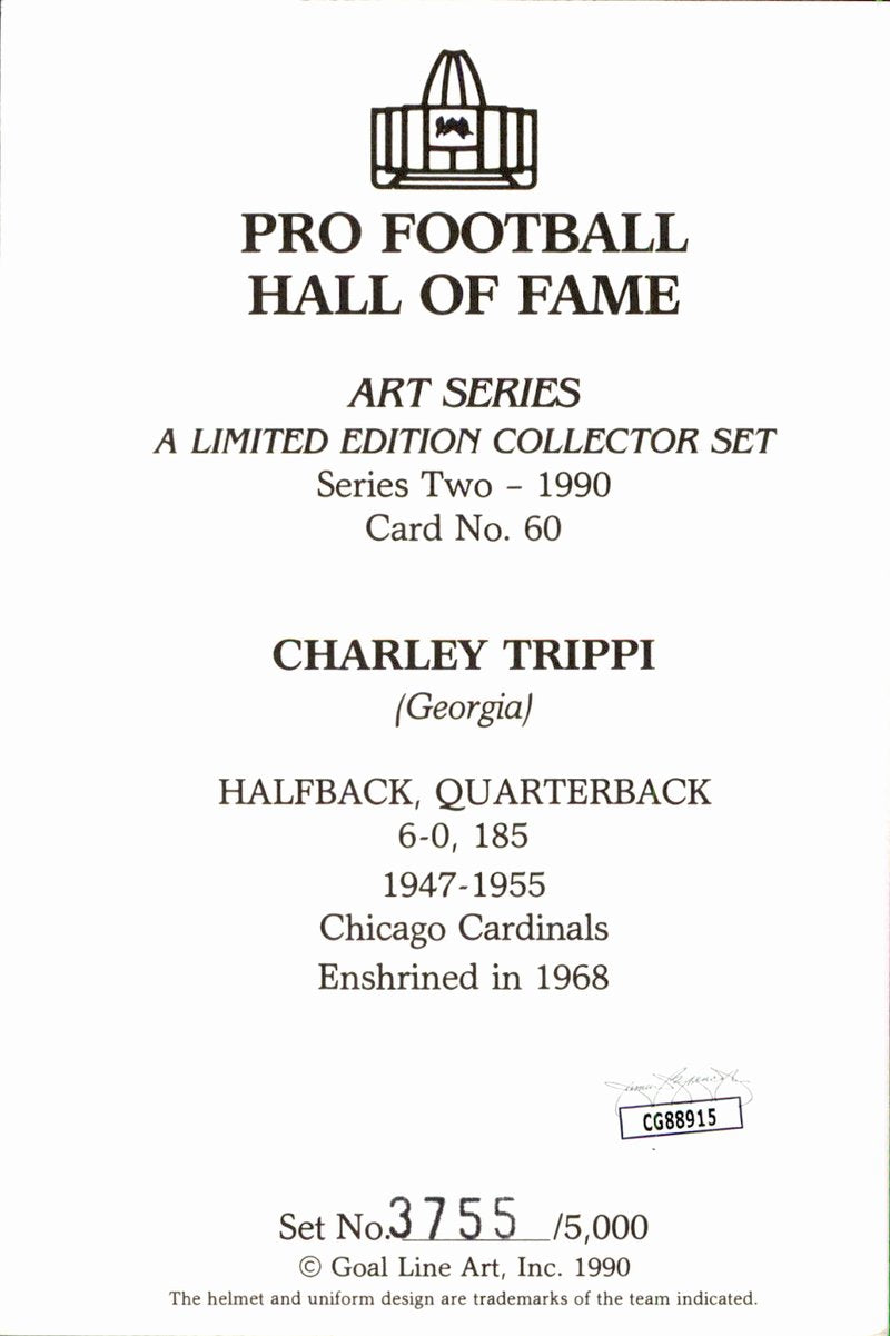 Charley Trippi Cardinals HOF Autographed Goal Line Art GLAC Postcard JSA