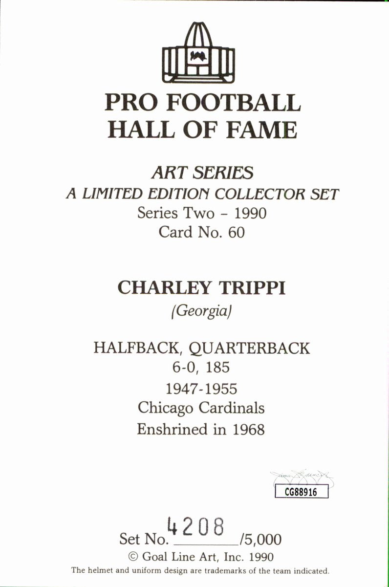 Charley Trippi Cardinals HOF Autographed Goal Line Art GLAC Postcard JSA