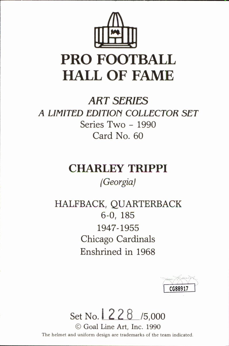 Charley Trippi Cardinals HOF Autographed Goal Line Art GLAC Postcard JSA