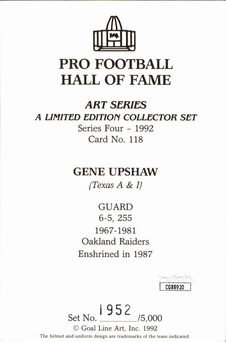 Gene Upshaw Raiders HOF Autographed Goal Line Art GLAC Postcard JSA