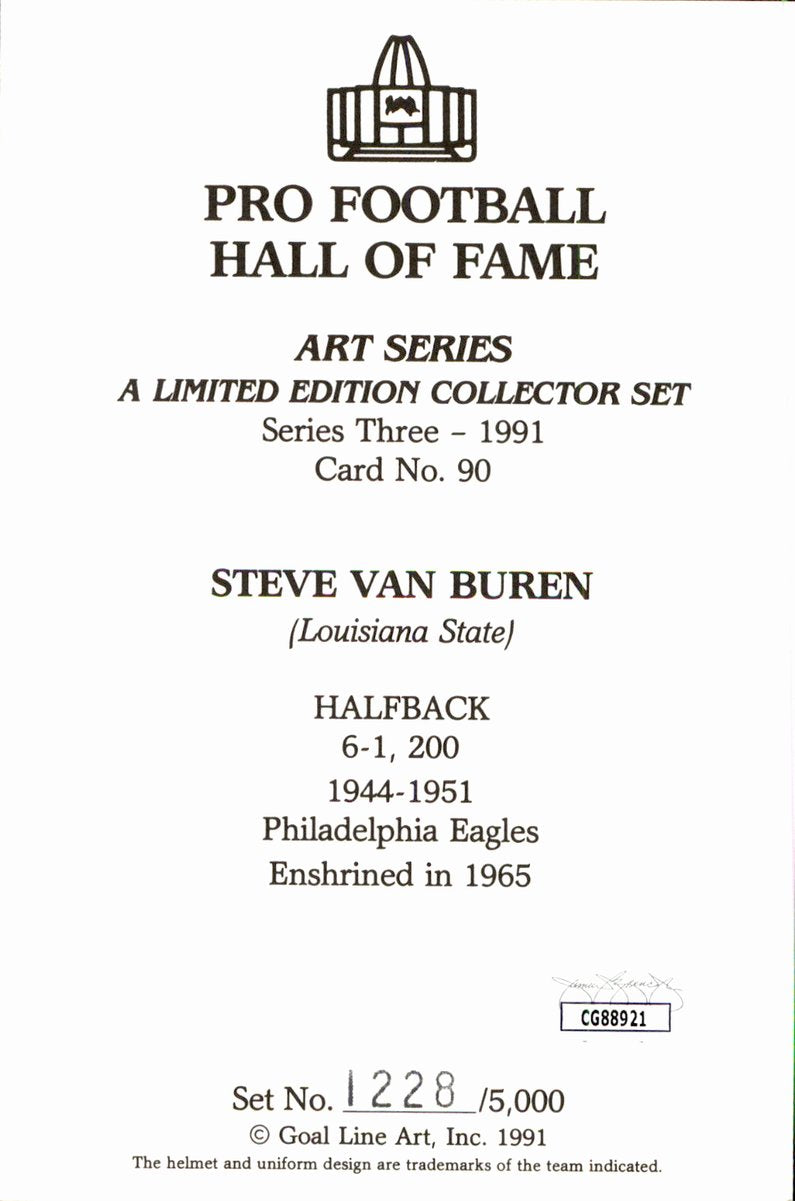 Steve Van Buren Eagles HOF Autographed Goal Line Art GLAC Postcard JSA