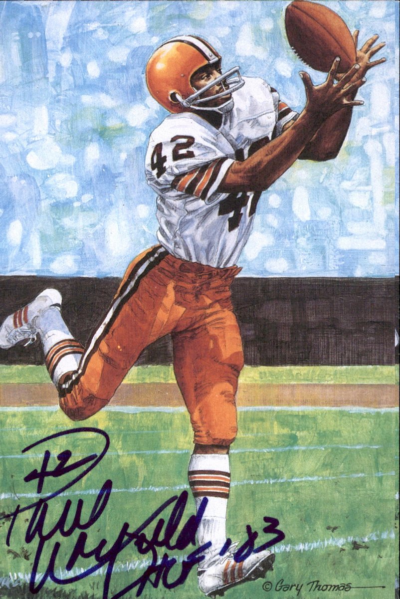 Paul Warfield Browns HOF Autographed Goal Line Art GLAC Postcard JSA