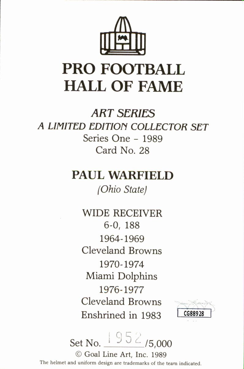 Paul Warfield Browns HOF Autographed Goal Line Art GLAC Postcard JSA