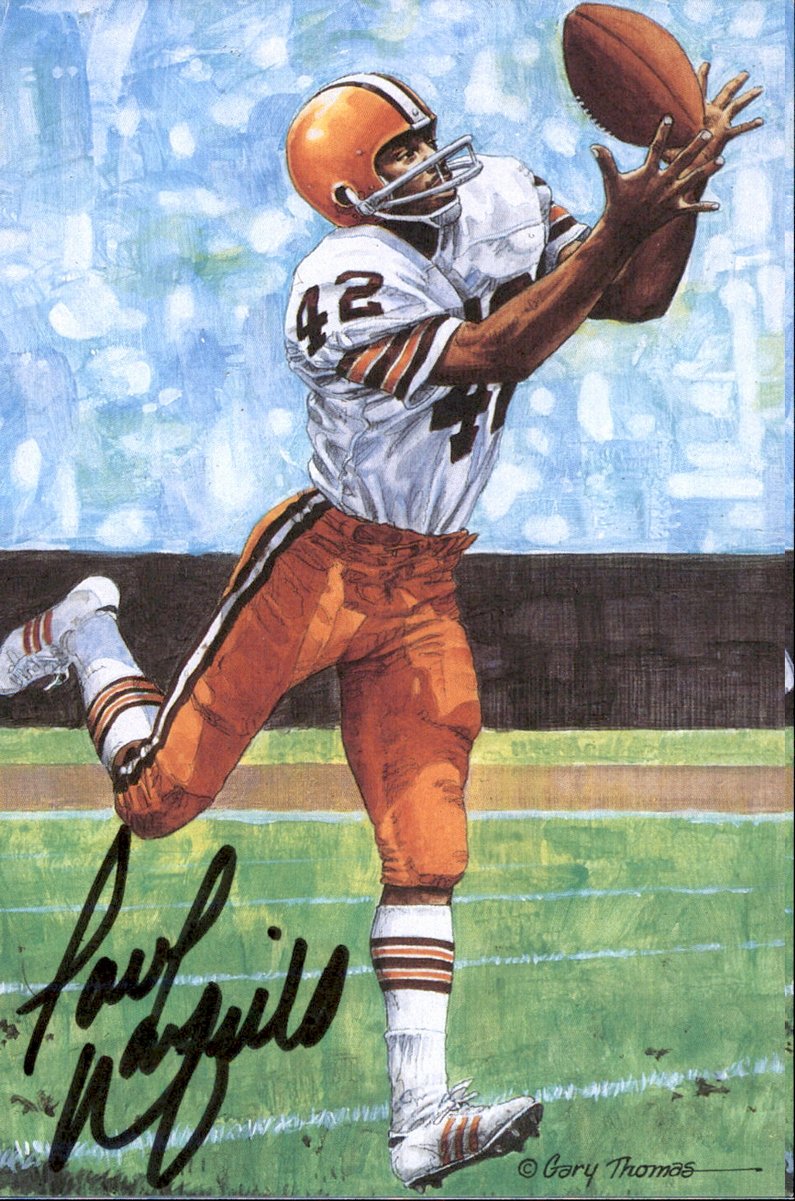 Paul Warfield Browns HOF Autographed Goal Line Art GLAC Postcard JSA