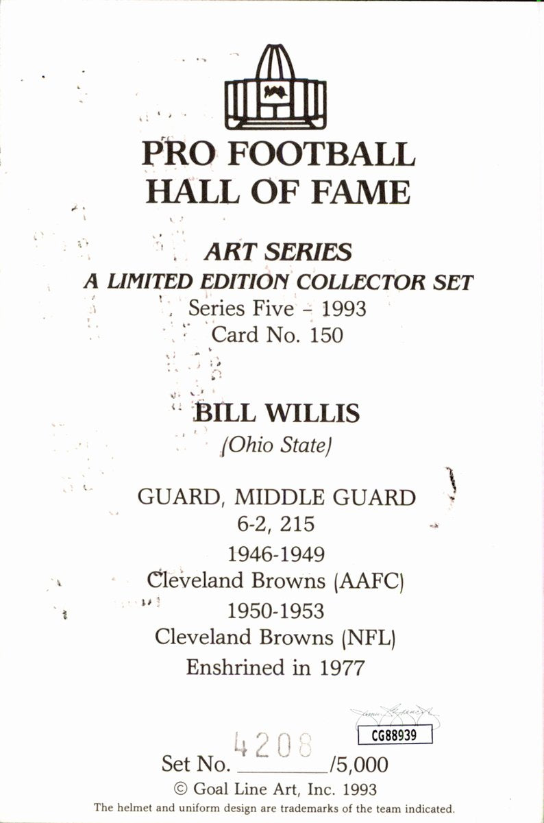 Bill Willis Browns HOF Autographed Goal Line Art GLAC Postcard JSA