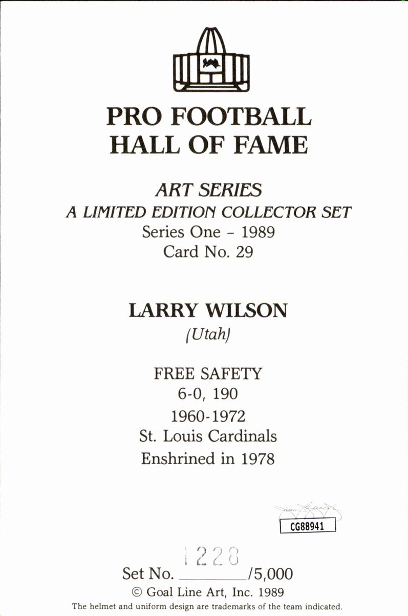 Larry Wilson Cardinals HOF Autographed Goal Line Art GLAC Postcard JSA