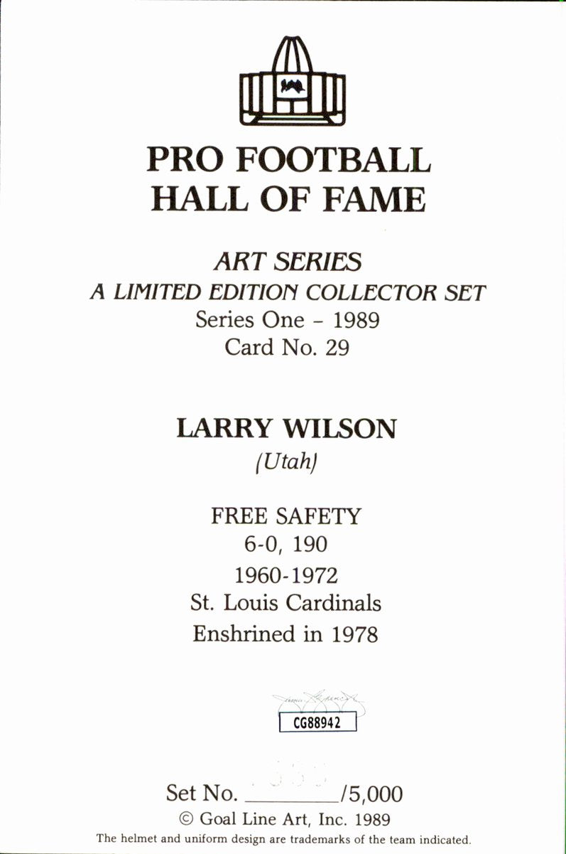 Larry Wilson Cardinals HOF Autographed Goal Line Art GLAC Postcard JSA