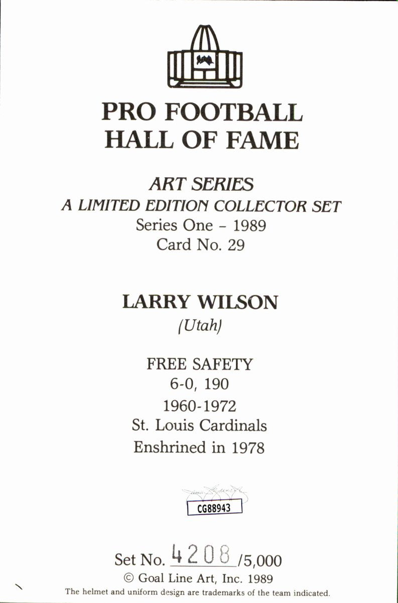 Larry Wilson Cardinals HOF Autographed Goal Line Art GLAC Postcard JSA