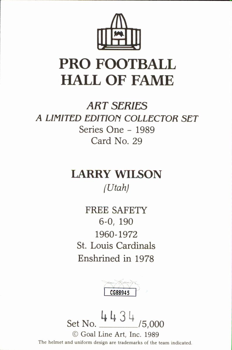 Larry Wilson Cardinals HOF Autographed Goal Line Art GLAC Postcard JSA