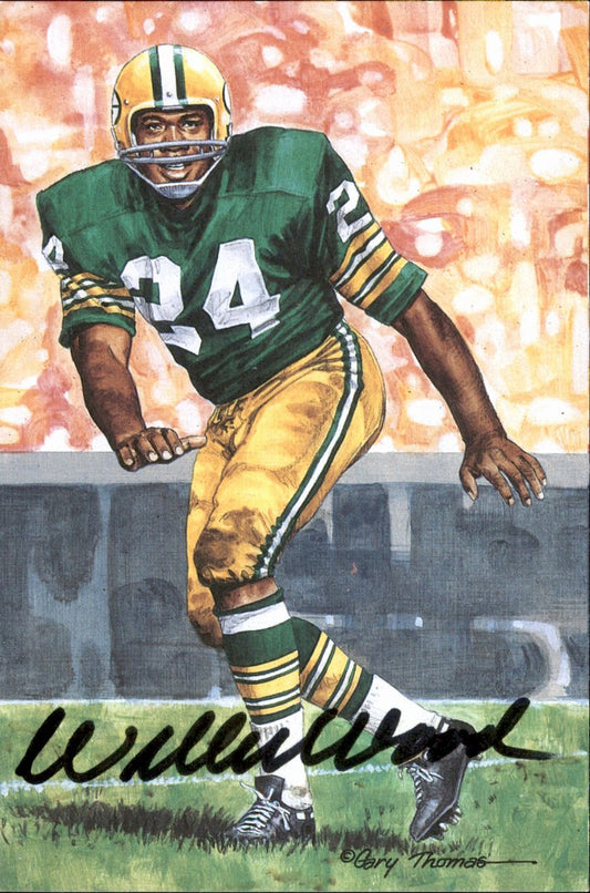 Willie Wood Packers HOF Autographed Goal Line Art GLAC Postcard JSA