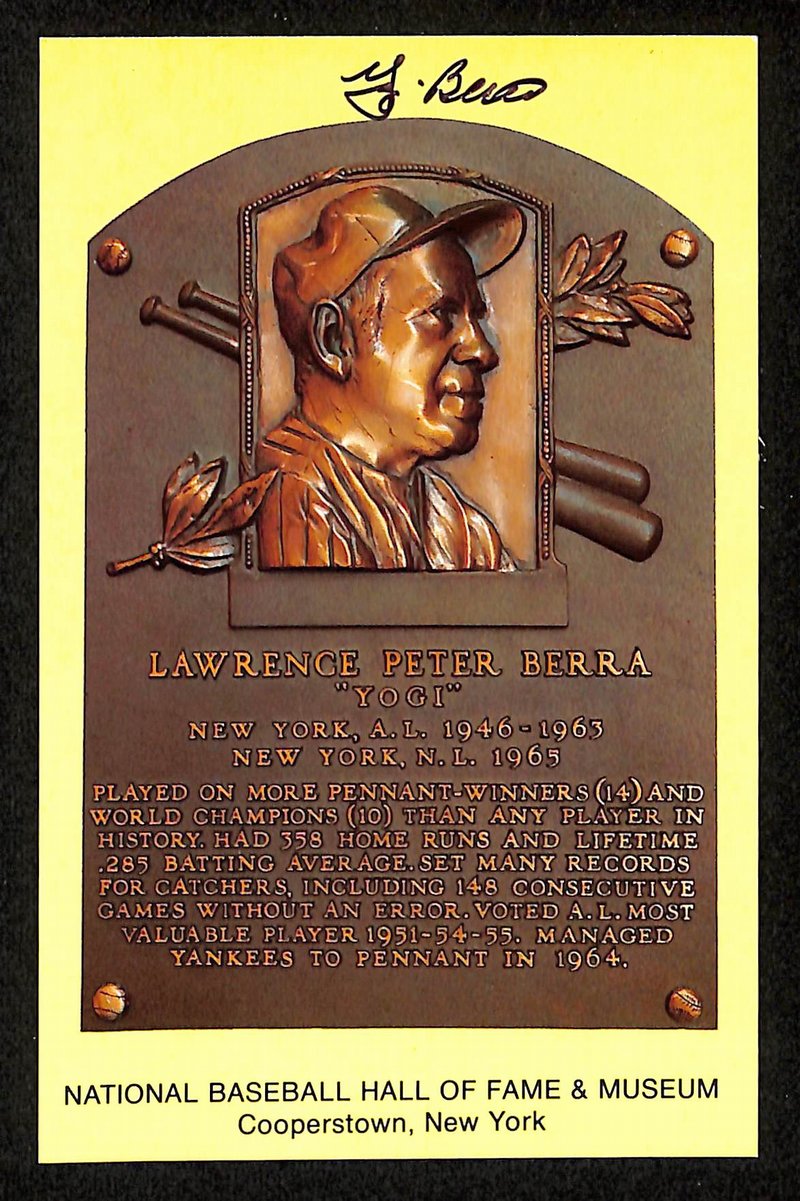 Yogi Berra Signed/Auto 1996 Gold HOF Plaque Postcard New York Yankees 199310