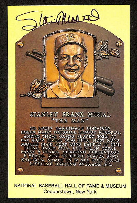 Stan Musial Signed/Auto Gold HOF Plaque Postcard St. Louis Cardinals 199316