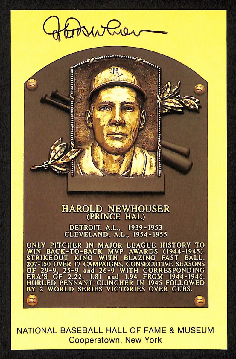 Hal Newhouser Signed/Auto Gold HOF Plaque Postcard Detroit Tigers 199318