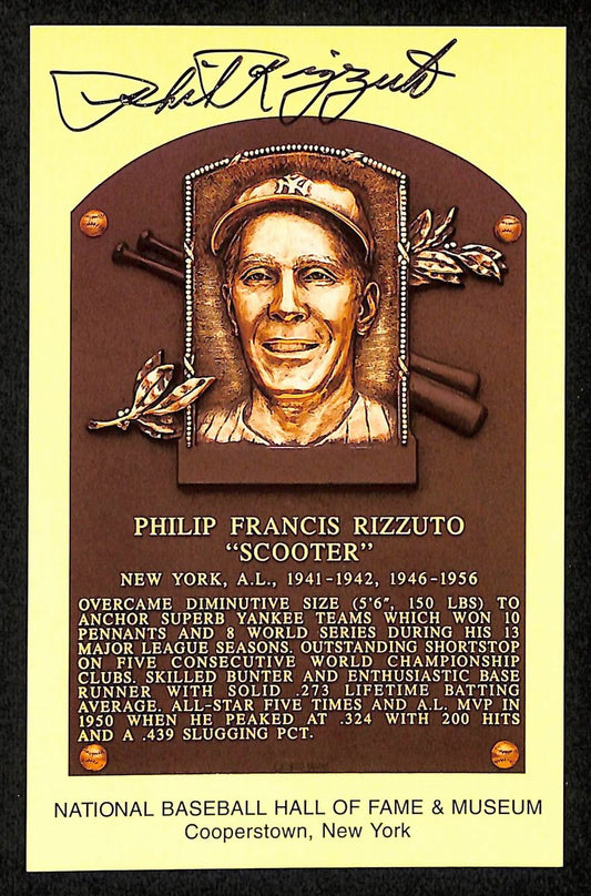 Phil Rizzuto Signed/Auto Gold HOF Plaque Postcard New York Yankees 199319