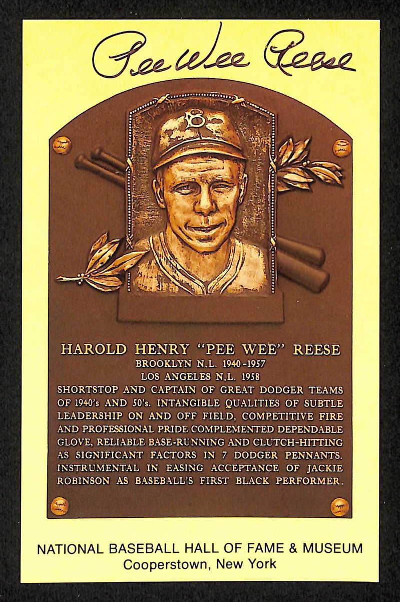 Pee Wee Reese Signed/Auto Gold HOF Plaque Postcard Brooklyn Dodgers 199320