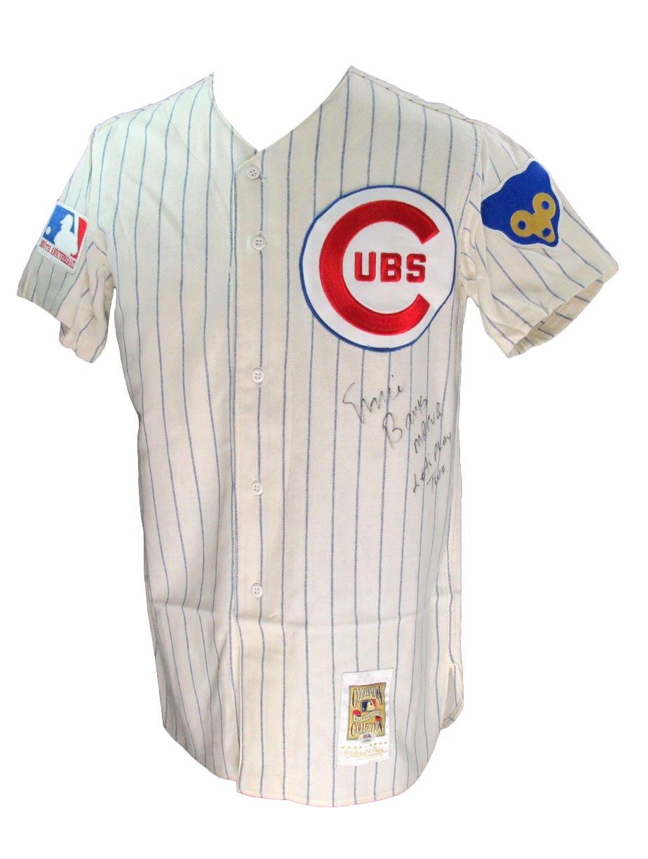 Ernie Banks HOF Signed/Inscribed Mitchell & Ness Baseball Jersey Cubs PSA 199556