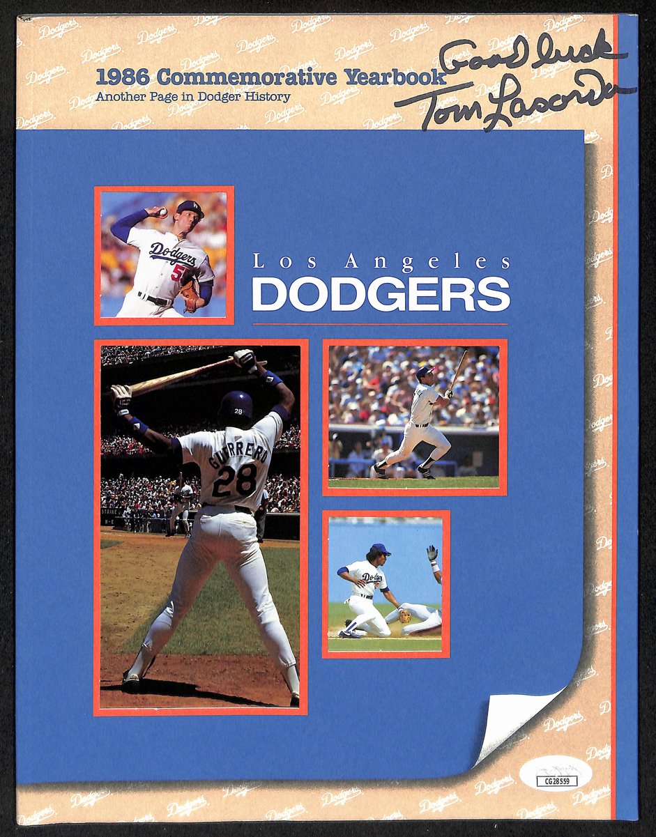 Tom Lasorda HOF Signed/Inscribed 1986 Los Angeles Dodgers Yearbook JSA 197992