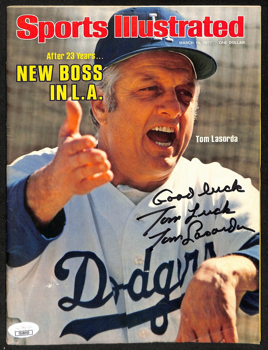 Tom Lasorda HOF Signed/Inscr 3/14/1977 Sports Illustrated Magazine NOLABEL JSA