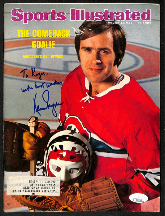 Ken Dryden Signed/Inscribed 11/25/1974 Sports Illustrated Magazine JSA 198014