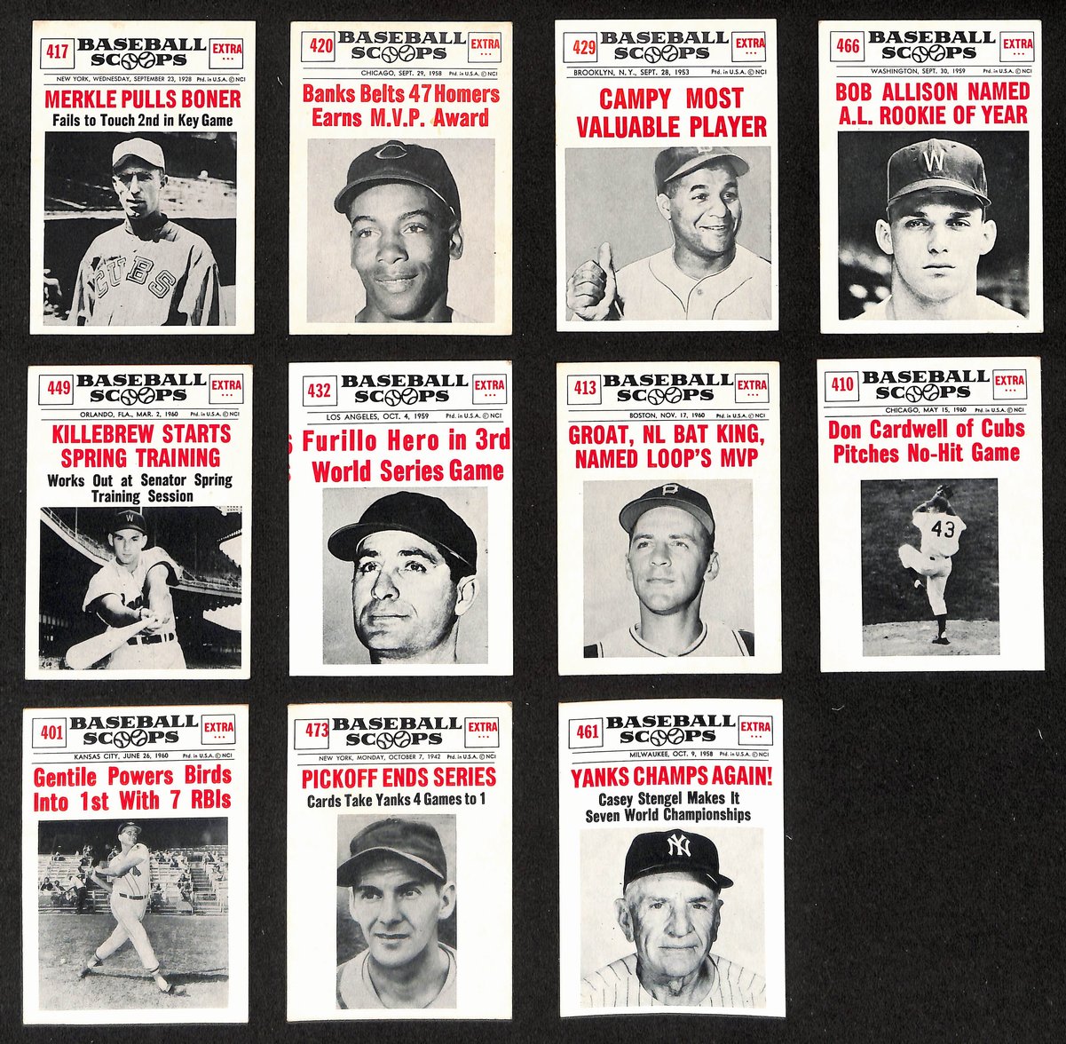 Lot of (11) Miscellaneous UNSIGNED 1961 Nu-Cards Scoops Baseball 199423