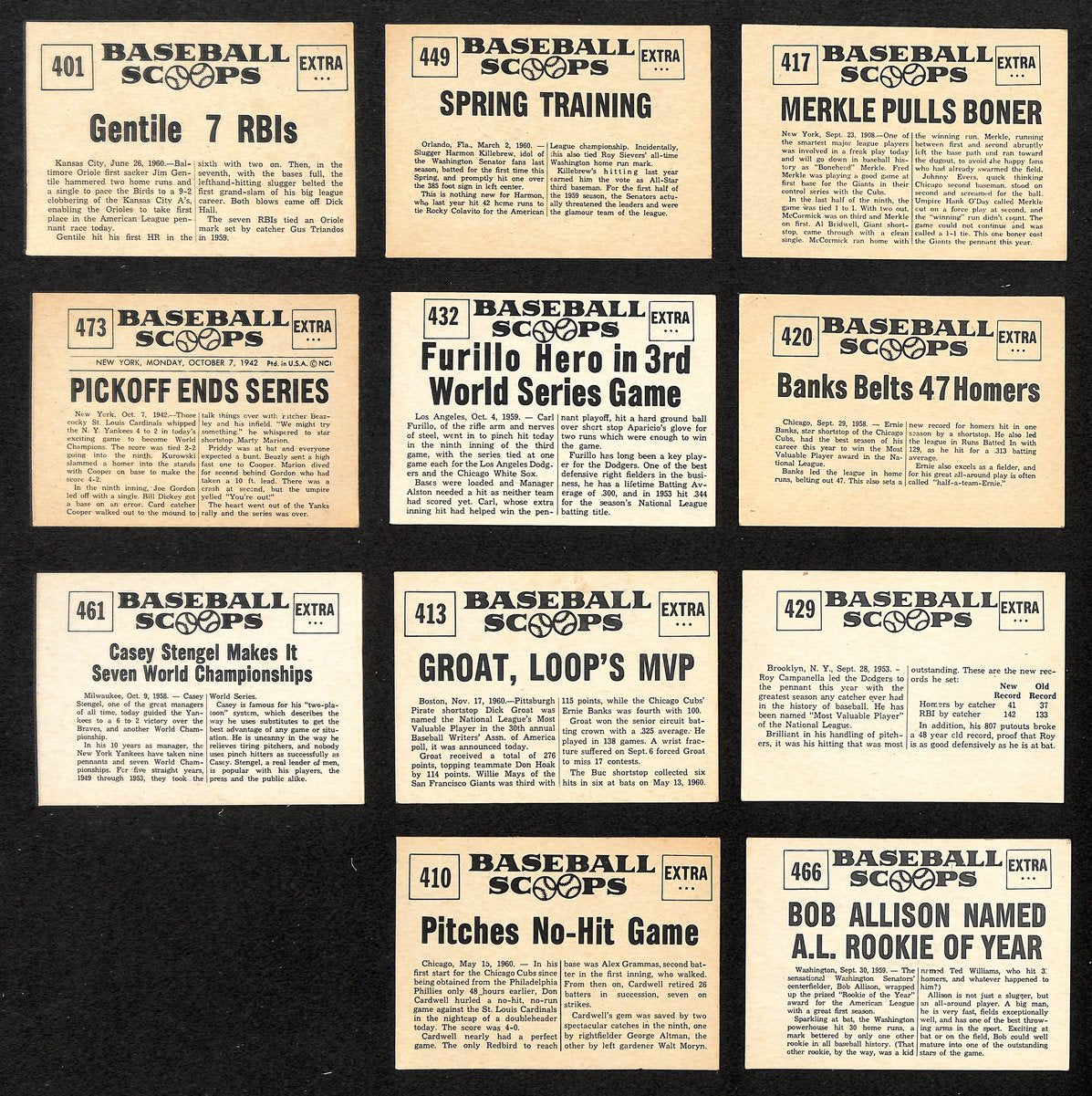 Lot of (11) Miscellaneous UNSIGNED 1961 Nu-Cards Scoops Baseball 199423