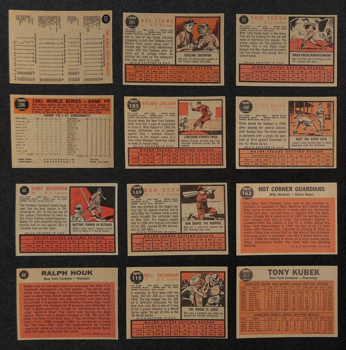 Lot of (22) Miscellaneous UNSIGNED 1962 TOPPS New York Yankees Cards 199424