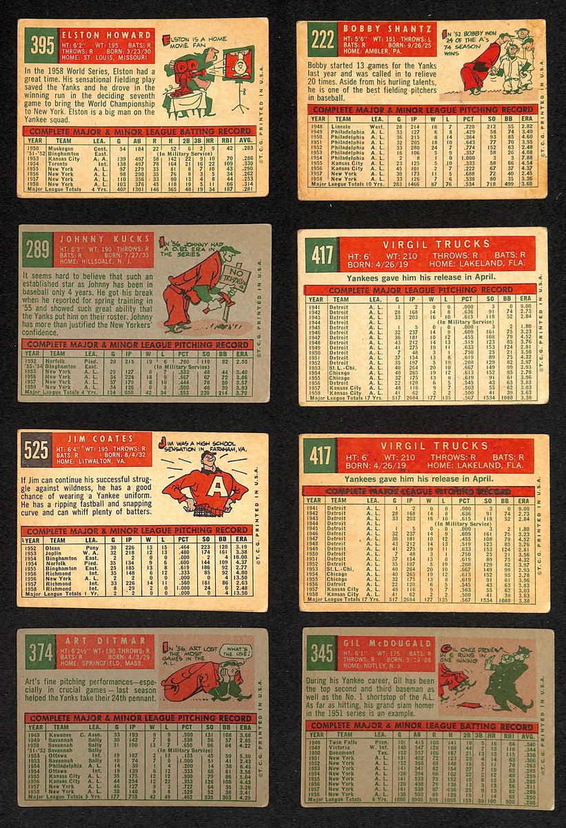 Lot of (8) Miscellaneous UNSIGNED 1959 TOPPS New York Yankees Cards 199428