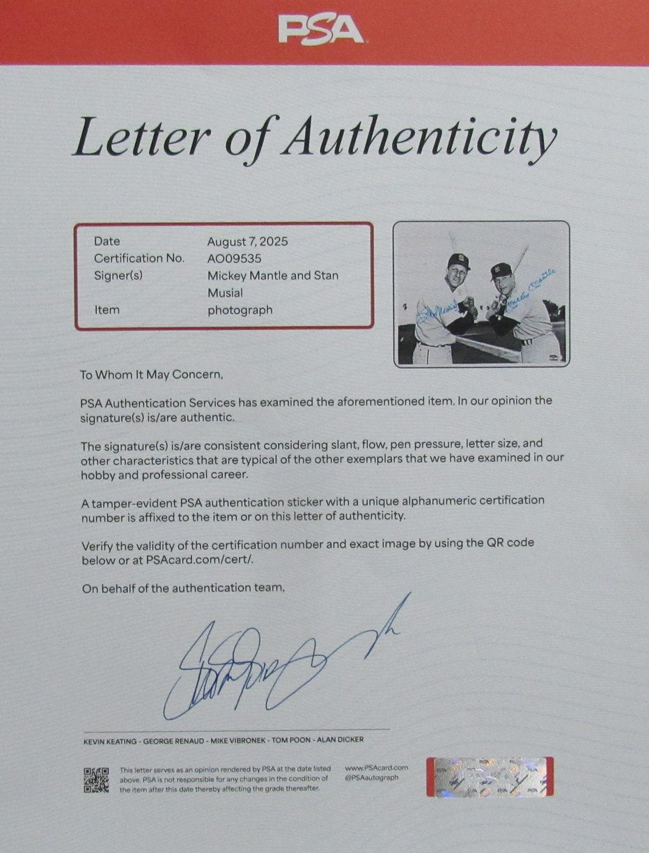 Mickey Mantle/Stan Musial Dual-Signed/Autographed 8x10 B/W Photo PSA/DNA 199550