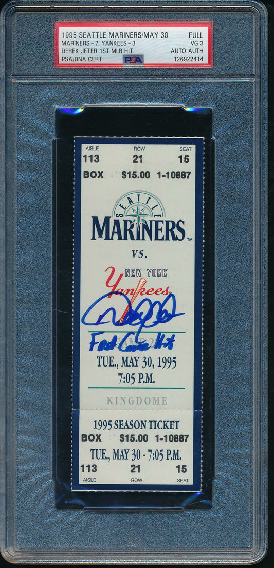 DEREK JETER HOF Signed/Auto 1ST Career Hit Full Ticket 5/30/1995 Yankees PSA/DNA