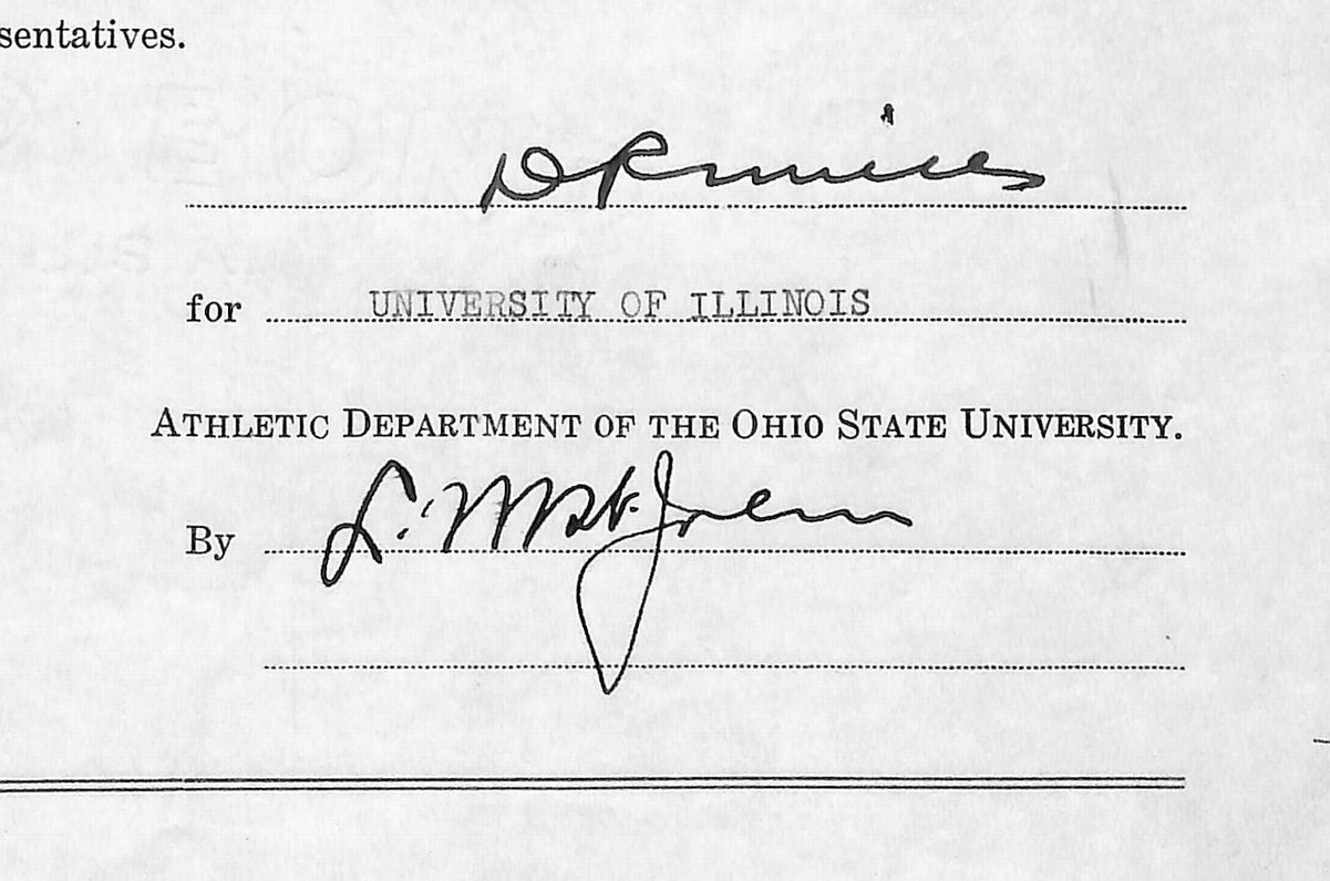 Lynn St. John HOF/Mills Dual Signed 1947 Contract Ohio State Illinois JSA 198955
