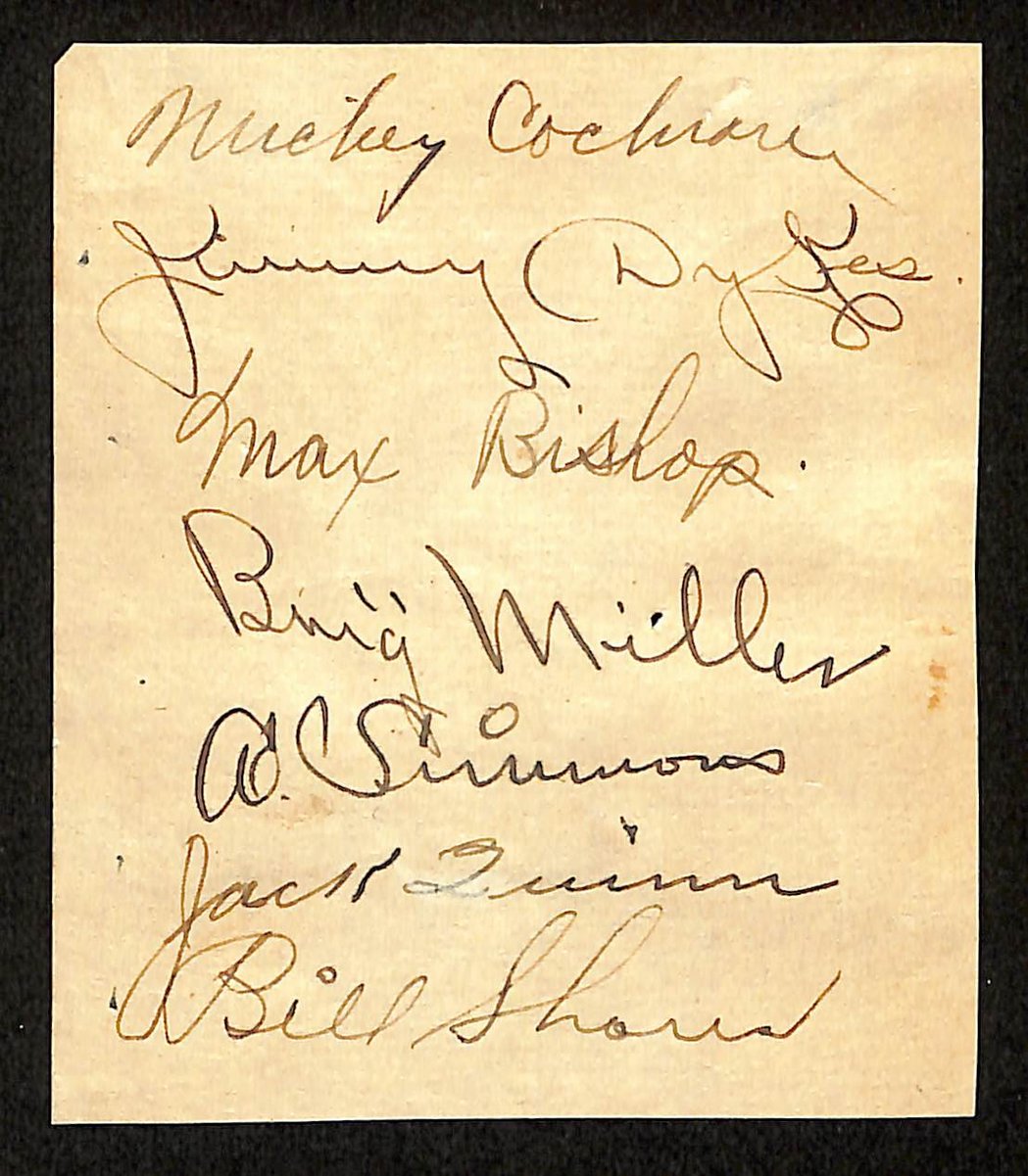1929 Philadelphia Athletics Multi-Signed Cut (7) Simmons Cochrane HOF BAS 199693
