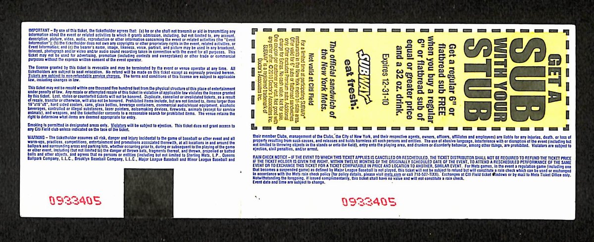 Johan Santana Signed/Auto 5/23/2010 Mets vs. Yankees Full Ticket 194143
