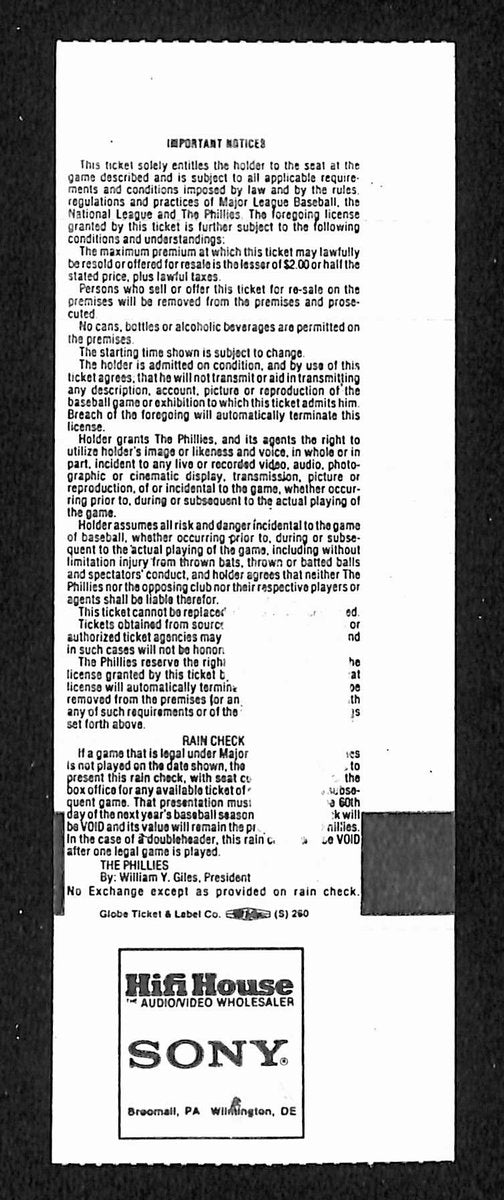 Mike Schmidt Signed 5/26/1990 Phillies Full Ticket Jersey Number Retired 194144