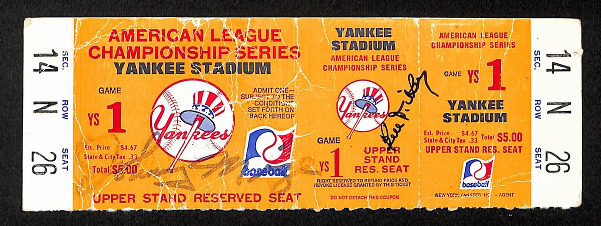 Johnny Mize/Bill Dickey Dual-Signed 1972 Phantom ALCS Full Ticket Yankees 194148