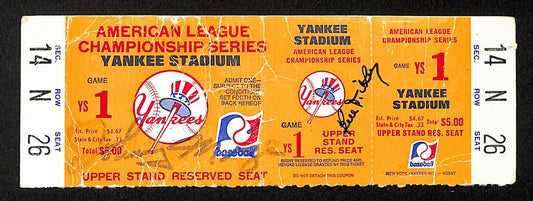 Johnny Mize/Bill Dickey Dual-Signed 1972 Phantom ALCS Full Ticket Yankees 194148