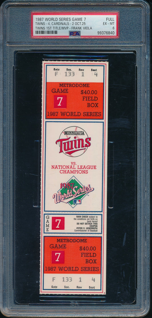 1987 World Series Game 7 Cardinals vs. Twins Full Ticket PSA/DNA EX-MT 6 199082