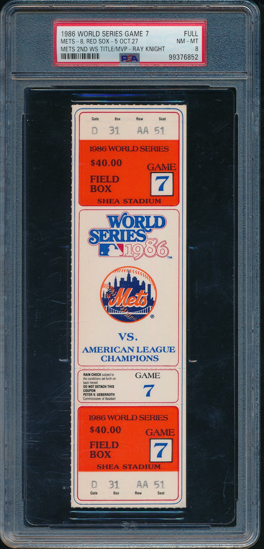 1986 World Series Game 7 Full Ticket Mets vs. Red Sox PSA NM-MT 8 199083