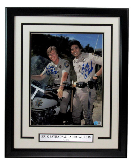 Erik Estrada/Larry Wilcox Dual-Signed 11x14 Photo "CHIPS" Framed Beckett 199069