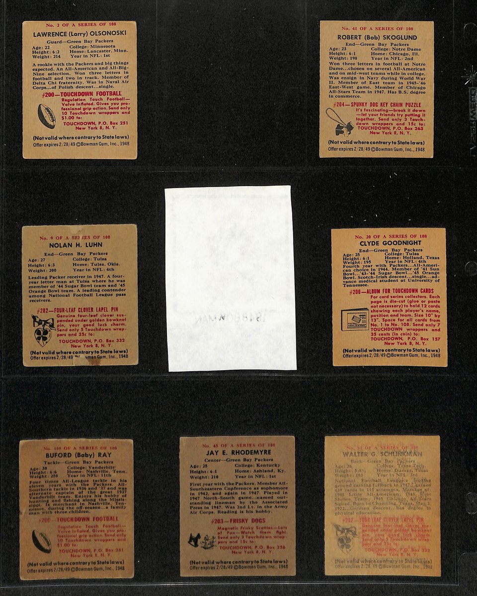1948 Bowman Football Cards Green Bay Packers Partial Team Set (7/10) 200299